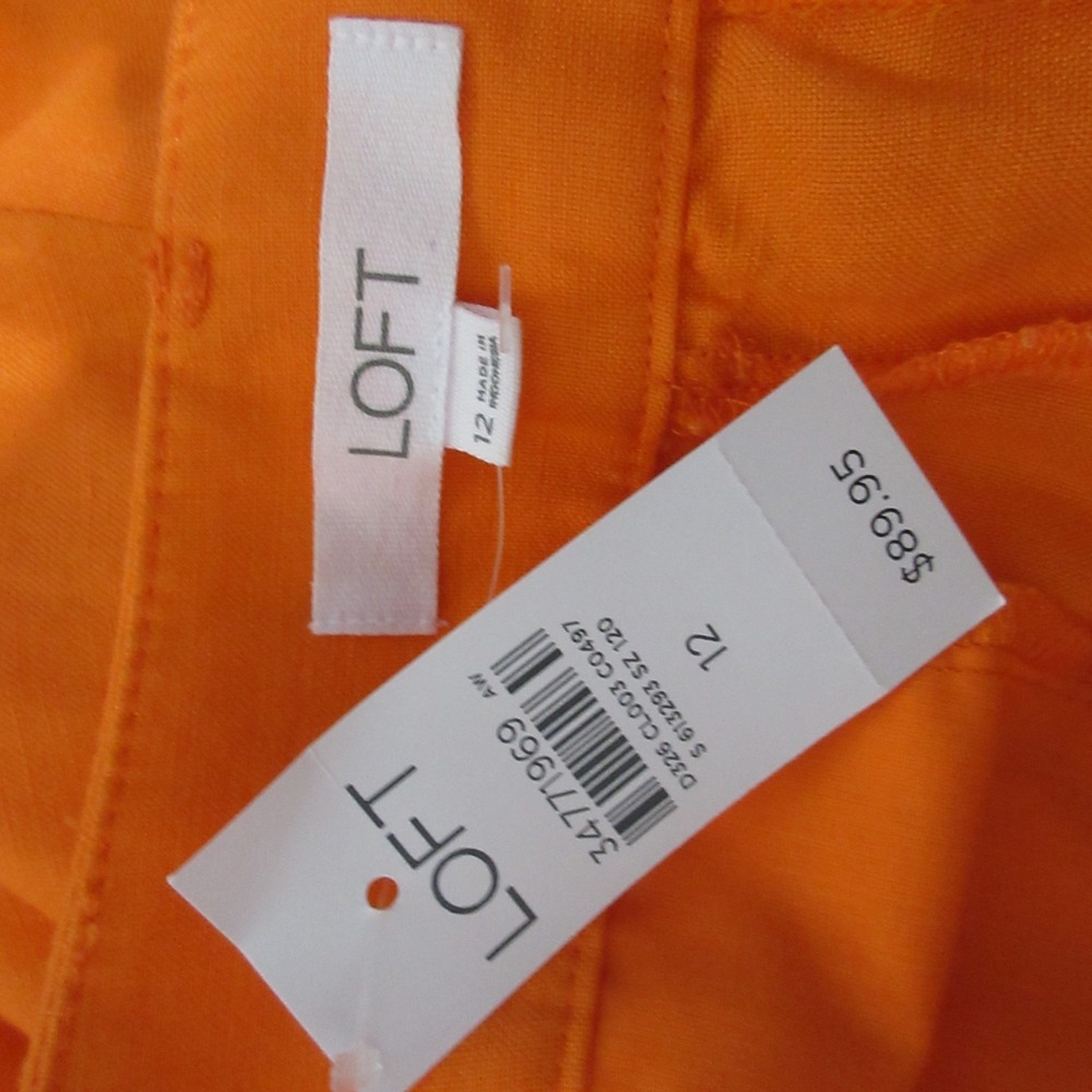LOFT Pants 12 Orange Pleated Wide Leg Linen Blend Flowy Airy Beachy Trousers NWT - Picture 8 of 10